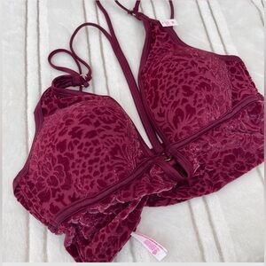 Elegant Velvet Lace Bralette - Burgundy Victoria secret Sz m floral